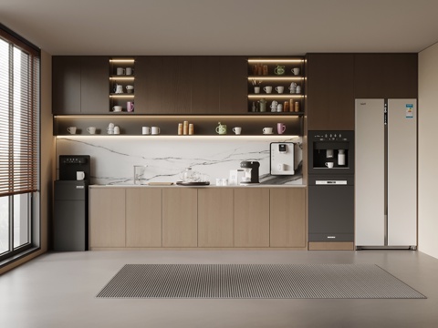 现代意式极简茶水间 咖啡机su模型