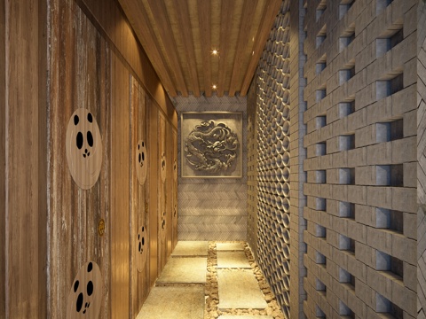  中式卫生间餐厅卫生间火锅店卫生间木质卫生间复古卫生间3d模型 