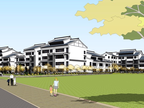 新中式风格幼儿园su模型