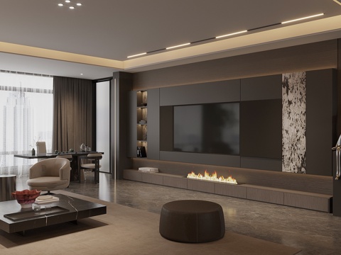 轻奢意式家居客厅 电视背景墙 客厅背景墙 意式客厅背景墙 壁su模型