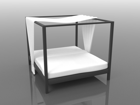  四柱床 带帘床 现代床 方形床 高架床3d模型 