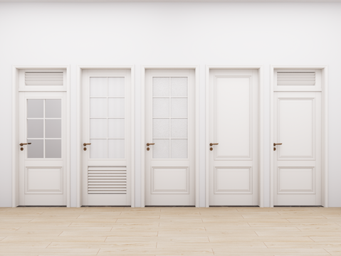 美式房门 奶油风单开门 平开门 卧室门 卫生间门 单开门su模型