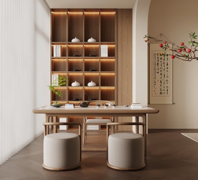 新中式茶桌椅 茶台 茶柜su模型