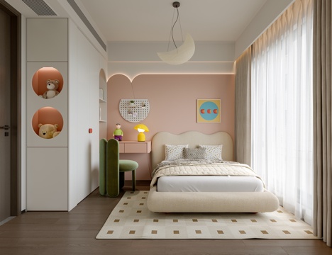  现代女孩房 现代儿童房 现代小孩房卧室3d模型 