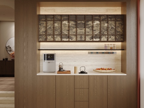 中古复古餐边柜 中古风餐边柜 宋式美学餐边柜 茶水柜餐边柜su模型