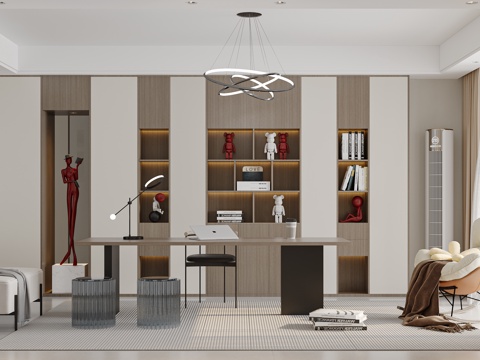  现代奶油风客餐厅3d模型 