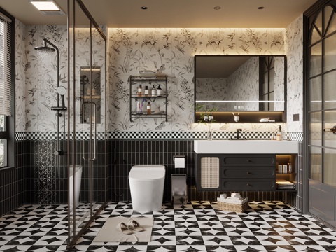 法式卫生间 浴室柜 马桶su模型