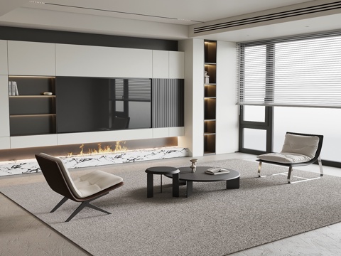 现代极简客厅su模型