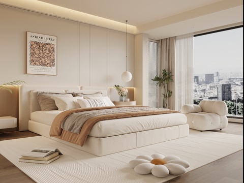 现代简约卧室 主卧 双人床 衣柜su模型