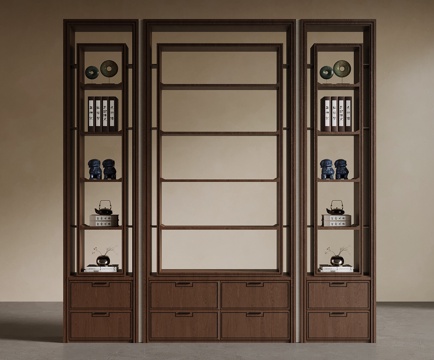 新中式隔断柜 书柜 装饰柜su模型