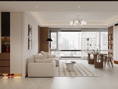  现代客餐厅 意式客餐厅 原木 钢琴柜3d模型 