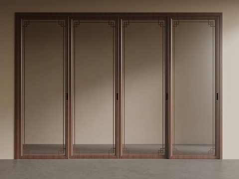 新中式推拉门su模型