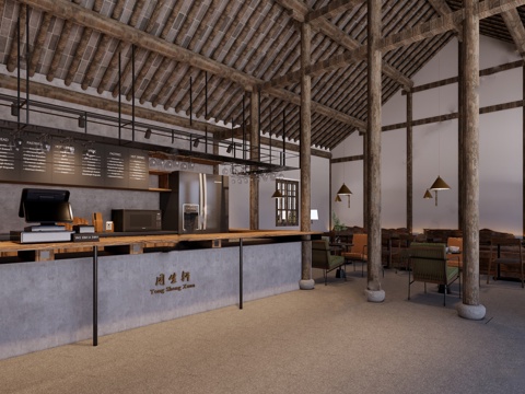 原木风咖啡厅su模型