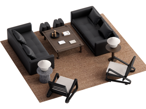 侘寂风沙发茶几组合su模型