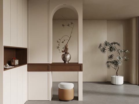 中古风玄关鞋柜su模型