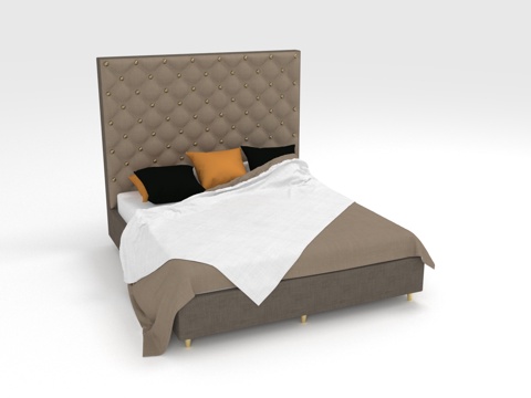  双人床 高背床 软包床 按扣床头 现代床3d模型 
