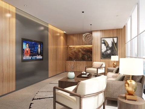  新中式会客厅 接待区3d模型 