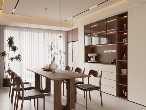  中古风餐厅 餐桌椅 酒柜 餐边柜3d模型 