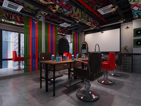  工业风美式工业风理发店3d模型 