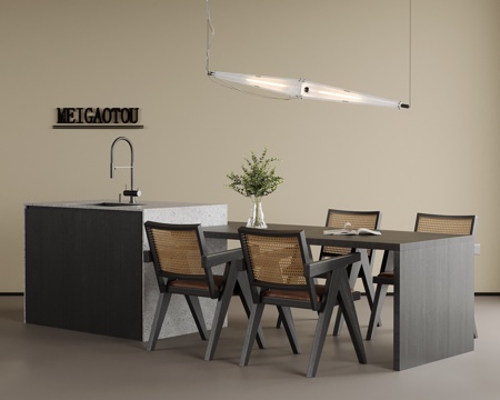 现代餐桌椅 餐椅 单椅 岛台餐桌 餐厅吊灯su模型