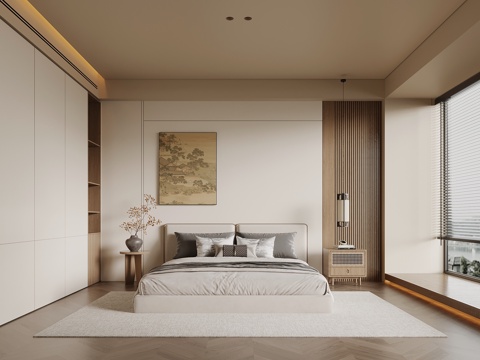 宋式卧室 主卧 双人床 床头柜 衣柜su模型