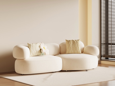 现代奶油风沙发 多人沙发su模型