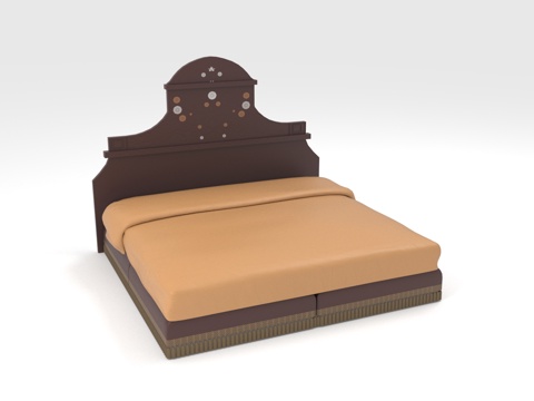  双人床 背景双人床 实木床 高靠背床 床架3d模型 