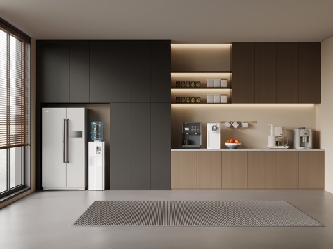 现代意式极简茶水间 咖啡机su模型