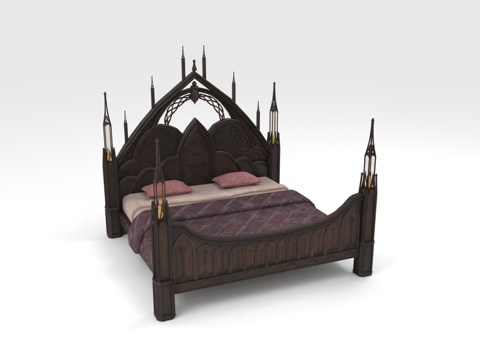  哥特式床 双人床 雕花床 拱形床 复古床3d模型 