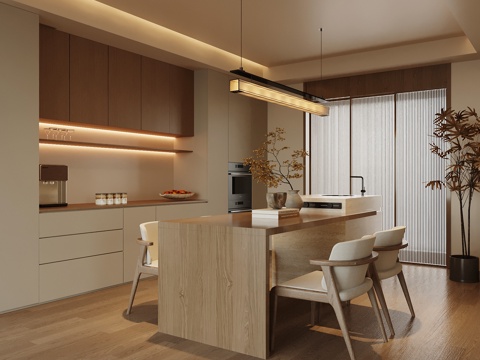  新中式餐厅 餐桌椅 酒柜3d模型 