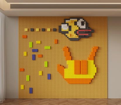 现代积木背景墙 乐高墙 幼儿园背景墙 儿童玩具 积木su模型