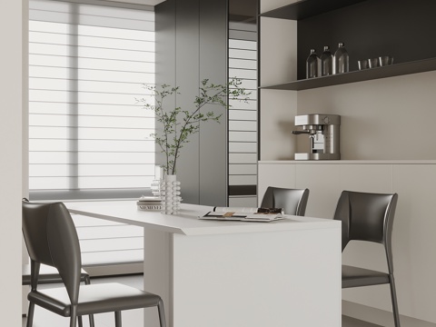 现代极简餐厅 餐桌椅 餐边柜 酒柜su模型