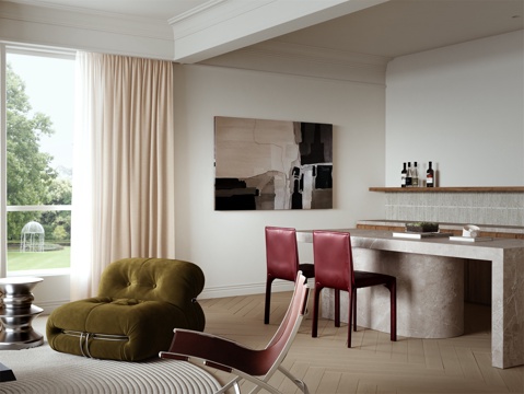 复古中古家居客餐厅 壁炉客餐厅 侘寂法式客餐厅3d模型