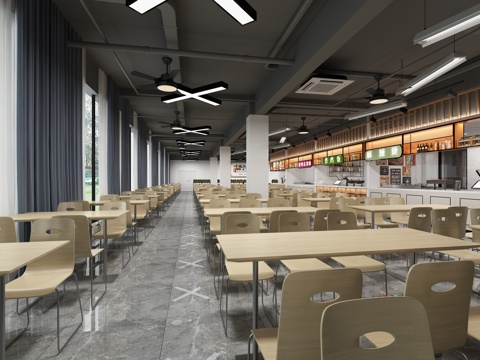  现代学校食堂3d模型 