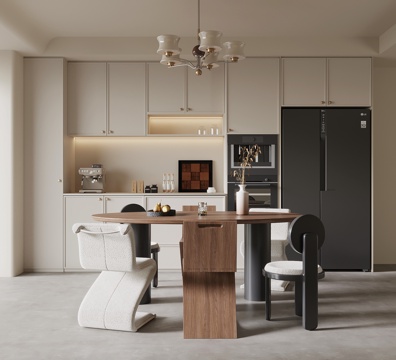  法式奶油风餐厅 餐边柜 酒柜 餐桌椅3d模型 