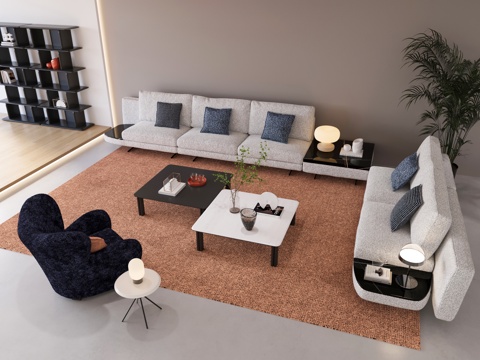 现代沙发茶几  现代客厅su模型