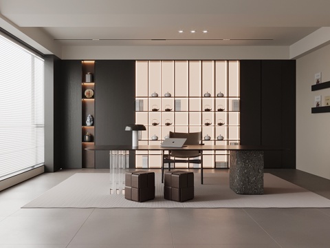 现代茶室 茶柜  书房su模型