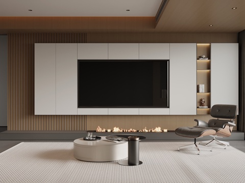 现代意式客厅 电视背景墙su模型