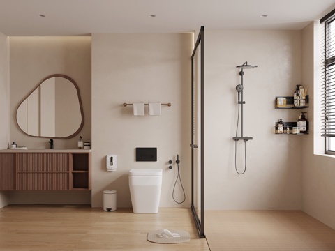 现代中古风卫生间 浴室柜 卫浴用品su模型