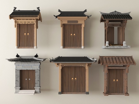 新中式庭院门 古建门su模型