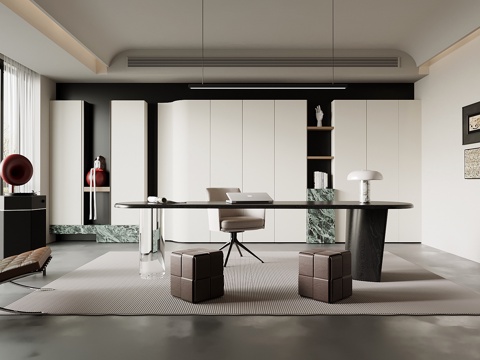 现代书房 书桌椅 书柜su模型