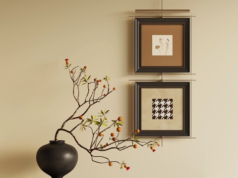 法式复古挂画 花艺 花瓶su模型