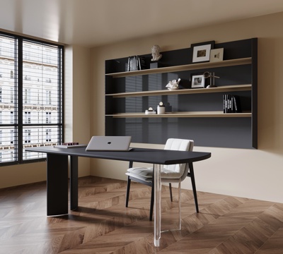 现代书房 书架 书柜 书桌椅su模型