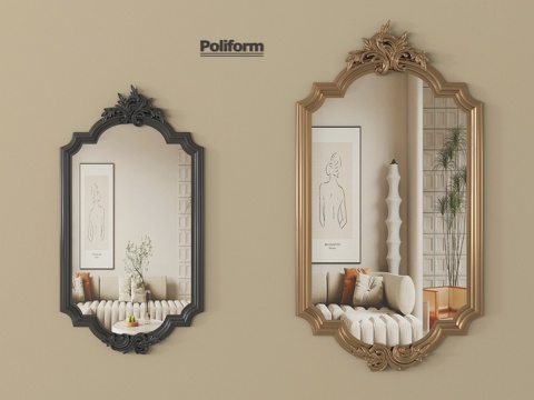 法式镜子 化妆镜 浴室镜 异形镜子 装饰镜su模型