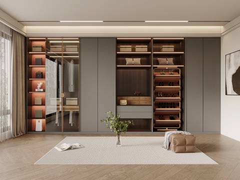 现代衣帽间 衣柜su模型