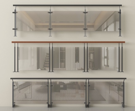 现代栏杆 玻璃栏杆 阳台护栏  围栏护栏 扶手su模型