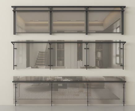 现代栏杆 玻璃栏杆 阳台护栏  围栏护栏 扶手su模型