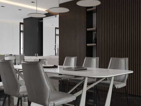  意式现代家居餐厅 卡座餐厅 开放式餐厅3d模型 