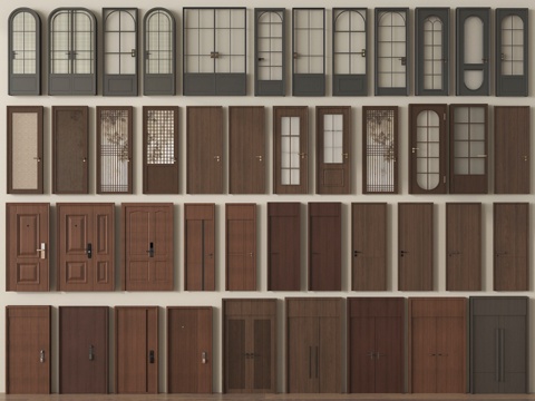 现代门组合  法式门 中古门 双开门 单开门 卧室门 玻璃门su模型