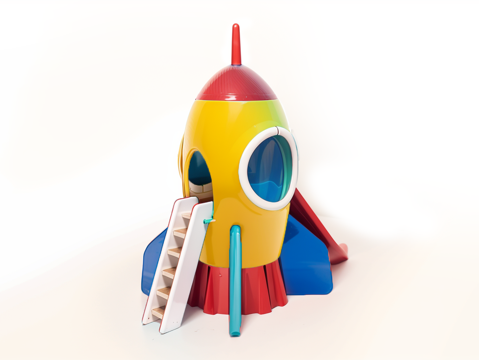 太空科幻主题儿童乐园飞碟火箭滑梯外星人su模型